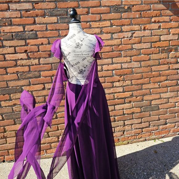 Azazie Ruffle Sleeve Burgandy Chiffon Floor Length Dress - Picture 6 of 16